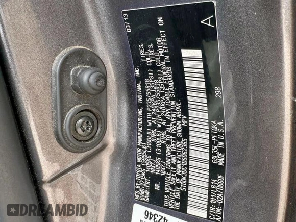 2013 Toyota Sienna XLE z VIN 5TDDK3DC1DS062365, wystawiony jako Copart lot #61709045 z przebiegiem 252 932 mil mil oraz Czysty tytuł • Clean title. Historia ofert i sprzedaży dostępna na DreamBid. Obrazek 10.