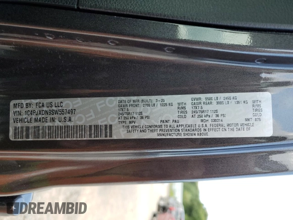 2025 Jeep Wrangler Sport S with VIN 1C4PJXDN9SW557497, listed as a Copart auction lot 63603555 with 4,443 mi miles and Clean title. Bid and sale history available at DreamBid. Image 13.