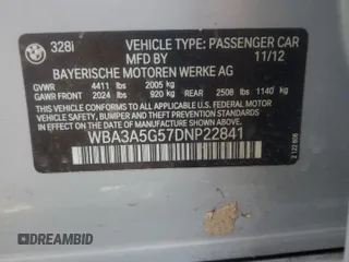 2013 BMW 3 Series 328i с VIN WBA3A5G57DNP22841, выставлен на аукционе Copart как лот 55885035 с пробегом 120 634 миль миль и Чистый • Clean title. История ставок и продаж доступна на DreamBid. Изображение 12.