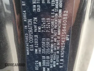 2025 Kia Carnival SX with VIN KNDNE5K37S6460882, listed as a Copart auction lot 82838604 with 1,978 mi miles and Salvage Title. Bid and sale history available at carsss.com. Image 13.