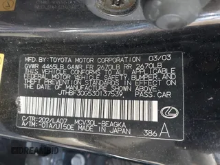 2003 Lexus ES 300 z VIN JTHBF30G530137539, wystawiony jako IAAI lot #42171390 z przebiegiem 145 688 mil mil oraz . Historia ofert i sprzedaży dostępna na DreamBid. Obrazek 9.