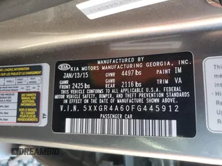 2015 Kia Optima SX Turbo with VIN 5XXGR4A60FG445912, listed as a Copart auction lot 79620894 with 77,354 mi miles and Salvage Title. Bid and sale history available at carsss.com. Image 13.