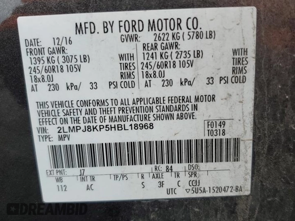 2017 Lincoln MKX Select with VIN 2LMPJ8KP5HBL18968, listed as a Copart auction lot 50271175 with 101,921 mi miles and Salvage Title. Bid and sale history available at carsss.com. Image 13.