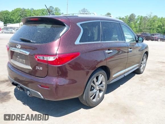 2013 Infiniti JX35 z VIN 5N1AL0MM5DC325543, wystawiony jako IAAI lot #42179986 z przebiegiem 174 743 mil mil oraz . Historia ofert i sprzedaży dostępna na DreamBid. Obrazek 4.