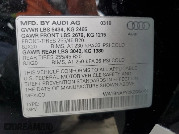 2019 Audi Q5 Premium Plus z VIN WA1BNAFY2K2085101, wystawiony jako Copart lot #53506975 z przebiegiem 26 478 mil mil oraz Szkoda całkowita • Salvage title. Historia ofert i sprzedaży dostępna na DreamBid. Obrazek 14.
