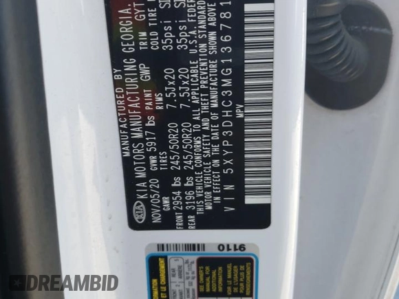 2021 Kia Telluride EX with VIN 5XYP3DHC3MG136781, listed as a Copart auction lot 47560575 with 59,247 mi miles and Salvage Title. Bid and sale history available at DreamBid. Image 13.