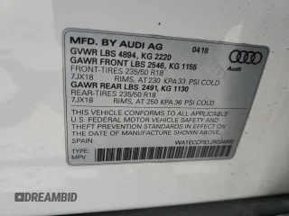 2018 Audi Q3 Premium with VIN WA1ECCFS1JR034690, listed as a Copart auction lot 55047735 with 73,488 mi miles and Salvage title. Bid and sale history available at DreamBid. Image 14.