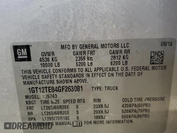 2016 GMC Sierra 2500HD SLT z VIN 1GT12TE84GF263081, wystawiony jako Copart lot #52894245 z przebiegiem 137 673 mil mil oraz Szkoda całkowita • Salvage title. Historia ofert i sprzedaży dostępna na DreamBid. Obrazek 14.