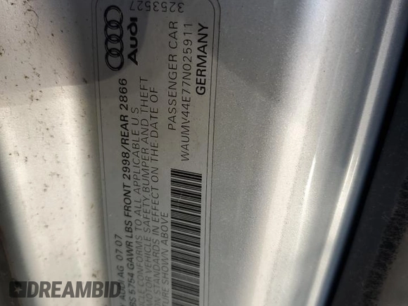 2007 Audi A8 L 4.2L with VIN WAUMV44E77N025911, listed as a Copart auction lot 74821004 with 184,166 mi miles and Salvage Title. Bid and sale history available at carsss.com. Image 14.