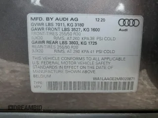2021 Audi e-tron Premium Plus with VIN WA1LAAGE2MB020871, listed as a Copart auction lot 58136355 with 35,562 mi miles and Salvage title. Bid and sale history available at DreamBid. Image 13.