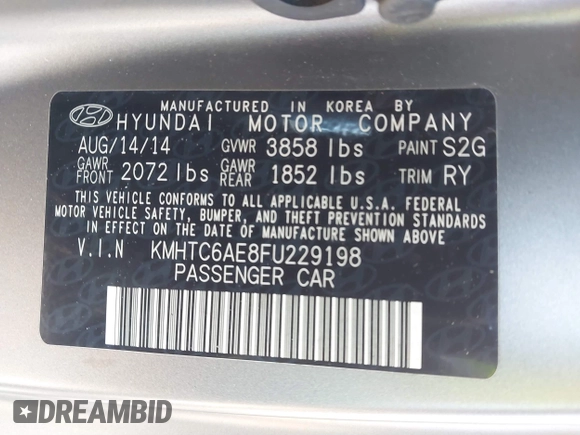 2015 Hyundai Veloster Turbo with VIN KMHTC6AE8FU229198, listed as a IAAI auction lot 41596345 with 74,943 mi miles. Bid and sale history available at carsss.com. Image 9.