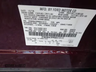 2019 Ford Flex SEL z VIN 2FMHK6C89KBA13151, wystawiony jako IAAI lot #41985585 z przebiegiem 94 031 mil mil oraz . Historia ofert i sprzedaży dostępna na DreamBid. Obrazek 9.