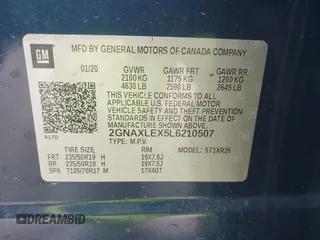 2020 Chevrolet Equinox LT with VIN 2GNAXLEX5L6210507, listed as a IAAI auction lot 41783368 with 113,804 mi miles. Bid and sale history available at carsss.com. Image 9.