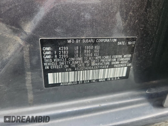 2018 Subaru Impreza Premium with VIN 4S3GTAD64J3715454, listed as a Copart auction lot 64798345 with 63,467 mi miles and Salvage title. Bid and sale history available at DreamBid. Image 12.