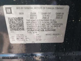 2020 Chevrolet Equinox LS with VIN 2GNAXHEV8L6266968, listed as a IAAI auction lot 41865932 with 50,657 mi miles. Bid and sale history available at carsss.com. Image 9.