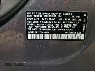 2012 Volkswagen Passat SE with VIN 1VWBP7A37CC006674, listed as a Copart auction lot 50501215 with 118,886 mi miles and Salvage Title. Bid and sale history available at carsss.com. Image 12.