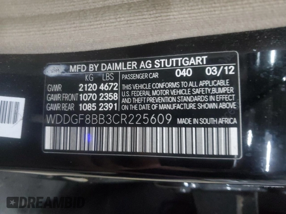 2012 Mercedes-Benz C 300 Sport with VIN WDDGF8BB3CR225609, listed as a Copart auction lot 57997535 with 171,290 mi miles and Clean title. Bid and sale history available at DreamBid. Image 12.