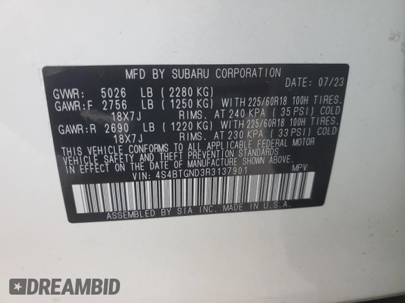 2024 Subaru Outback Limited XT z VIN 4S4BTGND3R3137901, wystawiony jako Copart lot #75990054 z przebiegiem 5 760 mil mil oraz Szkoda całkowita • Salvage title. Historia ofert i sprzedaży dostępna na DreamBid. Obrazek 14.