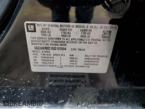 2016 Chevrolet Silverado 1500 LT with VIN 3GCUKREC1GG197804, listed as a Copart auction lot 49918635 with 154,339 mi miles and Salvage Title. Bid and sale history available at DreamBid. Image 13.