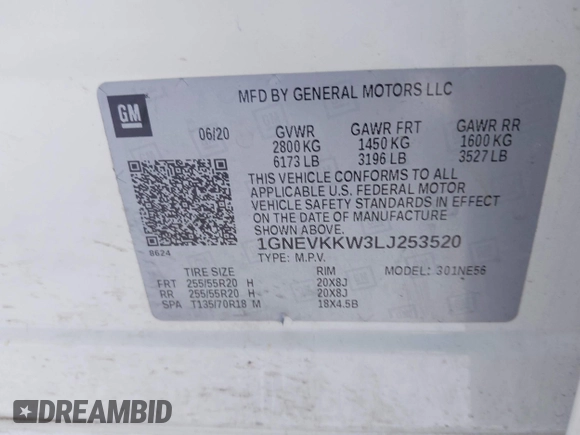 2020 Chevrolet Traverse Premier with VIN 1GNEVKKW3LJ253520, listed as a IAAI auction lot 41523545 with 71,292 mi miles. Bid and sale history available at carsss.com. Image 9.