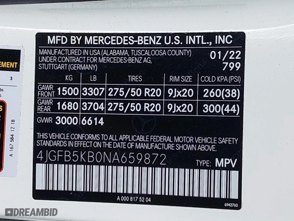 2022 Mercedes-Benz GLE with VIN 4JGFB5KB0NA659872, listed as a IAAI auction lot 41951366 with 15,353 mi miles. Bid and sale history available at carsss.com. Image 9.