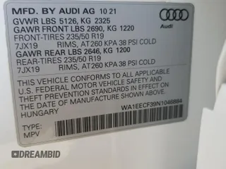 2022 Audi Q3 S line Premium Plus with VIN WA1EECF39N1046884, listed as a Copart auction lot 50009435 with 107,303 mi miles and Salvage Title. Bid and sale history available at carsss.com. Image 14.