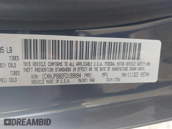 2015 Jeep Patriot Sport z VIN 1C4NJPBB2FD199094, wystawiony jako IAAI lot #42465784 z przebiegiem 92 744 mil mil oraz . Historia ofert i sprzedaży dostępna na DreamBid. Obrazek 9.