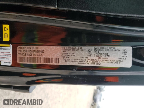 2023 Jeep Wrangler Sport S with VIN 1C4HJXDG6PW695690, listed as a Copart auction lot 45729705 with 1,584 mi miles and Salvage Title. Bid and sale history available at DreamBid. Image 13.