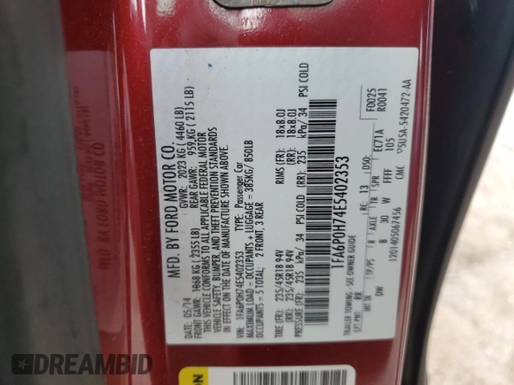 2014 Ford Fusion SE with VIN 1FA6P0H74E5402353, listed as a Copart auction lot 50600325 with 260,137 mi miles and Salvage Title. Bid and sale history available at carsss.com. Image 13.