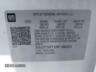 2022 Chevrolet Malibu LS with VIN 1G1ZC5ST1NF186521, listed as a IAAI auction lot 41704942 with 72,337 mi miles and . Bid and sale history available at DreamBid. Image 9.