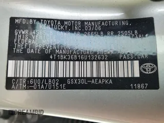 2006 Toyota Avalon XL z VIN 4T1BK36B16U132632, wystawiony jako Copart lot #54135225 z przebiegiem 153 679 mil mil oraz Szkoda całkowita • Salvage title. Historia ofert i sprzedaży dostępna na DreamBid. Obrazek 12.