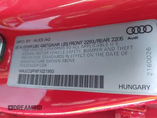 2015 Audi A3 1.8T Premium Plus with VIN WAUCCGFFXF1021950, listed as a IAAI auction lot 41850779 with 80,375 mi miles. Bid and sale history available at carsss.com. Image 9.