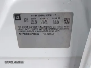 2014 Chevrolet Cruze LS with VIN 1G1PA5SH5E7156604, listed as a IAAI auction lot 41928010 with Not Provided miles and . Bid and sale history available at DreamBid. Image 9.