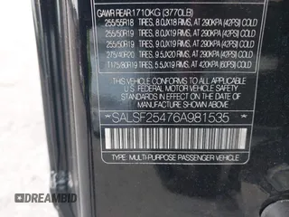 2006 Land Rover Range Rover Sport HSE with VIN SALSF25476A981535, listed as a IAAI auction lot 42117778 with 185,322 mi miles and . Bid and sale history available at DreamBid. Image 9.
