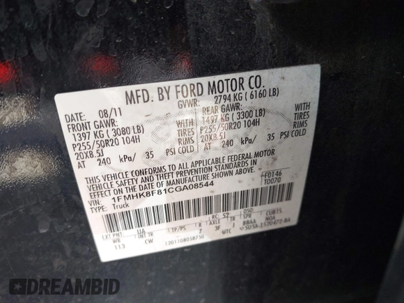 2012 Ford Explorer Limited with VIN 1FMHK8F81CGA08544, listed as a IAAI auction lot 42087944 with 209,303 mi miles and . Bid and sale history available at DreamBid. Image 9.