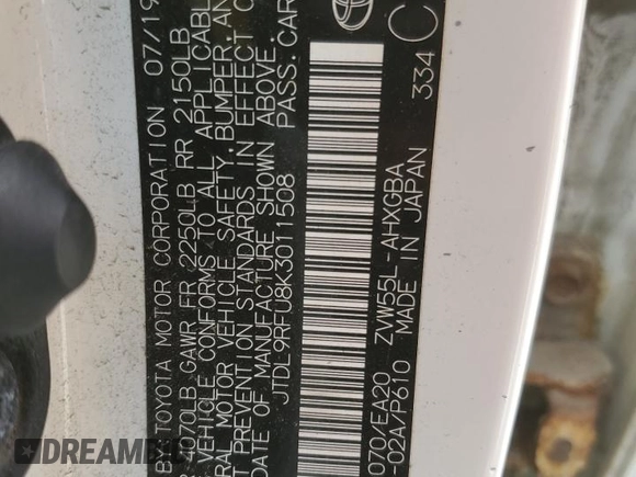 2019 Toyota Prius LE with VIN JTDL9RFU8K3011508, listed as a Copart auction lot 59902785 with 149,148 mi miles and Salvage title. Bid and sale history available at DreamBid. Image 12.