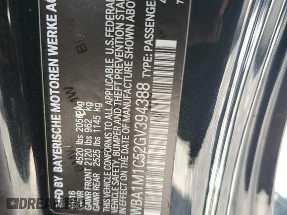 2016 BMW 2 Series M235i with VIN WBA1M1C52GV394388, listed as a Copart auction lot 73257804 with 87,391 mi miles and Salvage Title. Bid and sale history available at carsss.com. Image 14.