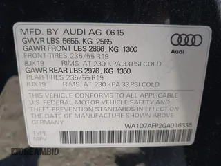 2016 Audi Q5 Premium Plus z VIN WA1D7AFP2GA016335, wystawiony jako IAAI lot #42056239 z przebiegiem 83 857 mil mil oraz . Historia ofert i sprzedaży dostępna na DreamBid. Obrazek 9.