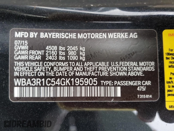 2016 BMW 4 Series 435i with VIN WBA3R1C54GK195905, listed as a Copart auction lot 89040925 with 141,256 mi miles and Salvage title. Bid and sale history available at DreamBid. Image 14.
