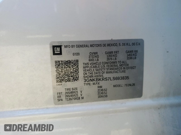 2020 Chevrolet Blazer RS z VIN 3GNKBKRS7LS693835, wystawiony jako Copart lot #56047675 z przebiegiem 62 752 mil mil oraz Szkoda całkowita • Salvage title. Historia ofert i sprzedaży dostępna na DreamBid. Obrazek 13.