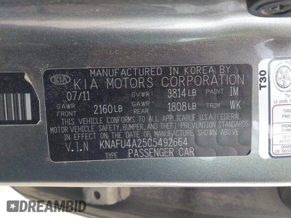 2012 Kia Forte EX with VIN KNAFU4A25C5492664, listed as a IAAI auction lot 41889921 with 163,334 mi miles and . Bid and sale history available at DreamBid. Image 9.