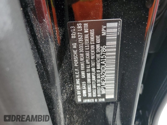 2013 Porsche Cayenne S Hybrid с VIN WP1AE2A2XDLA15786, выставлен на аукционе Copart как лот 56371085 с пробегом 96 322 миль миль и Чистый • Clean title. История ставок и продаж доступна на DreamBid. Изображение 12.