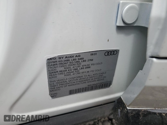 2023 Audi Q5 Sportback S line Premium Plus with VIN WA15AAFYXP2177153, listed as a Copart auction lot 52796865 with Not provided miles and Salvage title. Bid and sale history available at DreamBid. Image 14.
