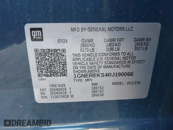 2024 Chevrolet Traverse FWD LS with VIN 1GNEREKS4RJ190066, listed as a IAAI auction lot 42354323 with 7,117 mi miles and . Bid and sale history available at DreamBid. Image 9.