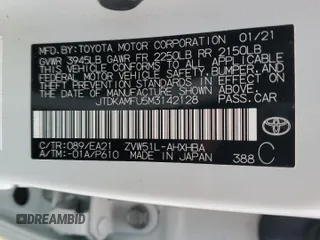 2021 Toyota Prius L Eco с VIN JTDKAMFU5M3142128, выставлен на аукционе Copart как лот 73832324 с пробегом 21 460 миль миль и Списание • Salvage title. История ставок и продаж доступна на DreamBid. Изображение 13.