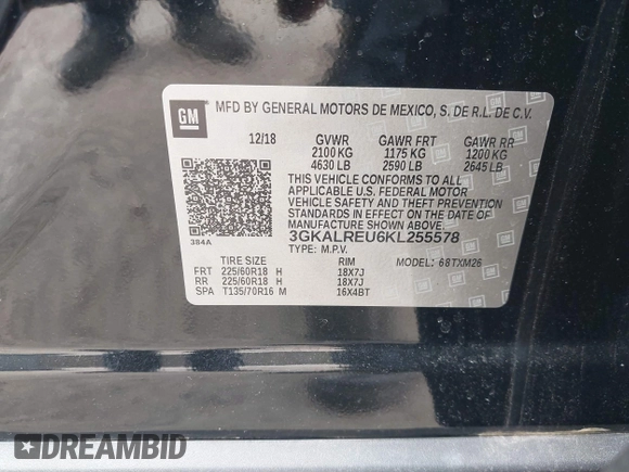2019 GMC Terrain SLT Diesel with VIN 3GKALREU6KL255578, listed as a IAAI auction lot 41752549 with 153,734 mi miles and . Bid and sale history available at DreamBid. Image 9.