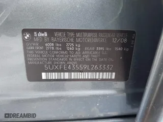 2009 BMW X5 30i with VIN 5UXFE43559L263332, listed as a IAAI auction lot 41998651 with 209,264 mi miles. Bid and sale history available at carsss.com. Image 9.