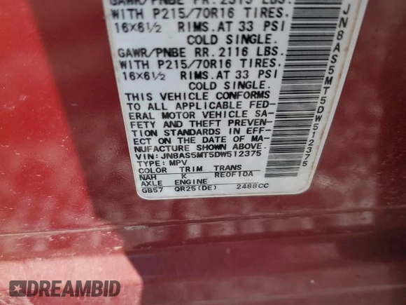 2013 Nissan Rogue S with VIN JN8AS5MT5DW512375, listed as a Copart auction lot 50407465 with 178,141 mi miles and Salvage Title. Bid and sale history available at carsss.com. Image 14.