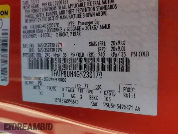 2016 Ford Mustang EcoBoost Premium z VIN 1FATP8UH4G5238170, wystawiony jako Copart lot #59298495 z przebiegiem 95 684 mil mil oraz Szkoda całkowita • Salvage title. Historia ofert i sprzedaży dostępna na DreamBid. Obrazek 13.
