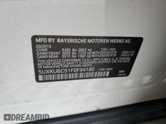 2015 BMW X6 xDrive50i with VIN 5UXKU6C51F0F94180, listed as a Copart auction lot 55306944 with 98,590 mi miles and Salvage Title. Bid and sale history available at carsss.com. Image 13.
